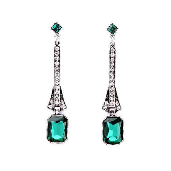 Green Crystal Antique-cut Drop Earrings